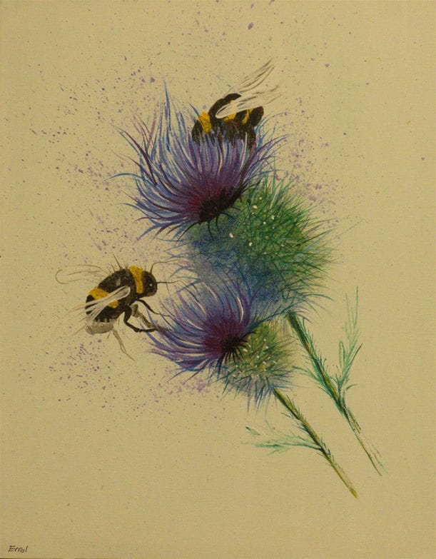 bees and thistles painting for sale