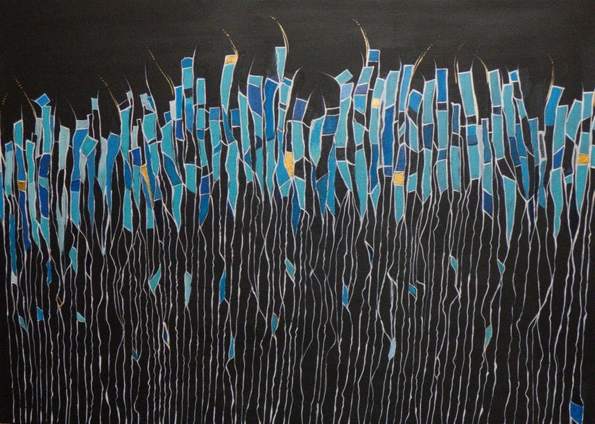 blue garden abstract painting for sale