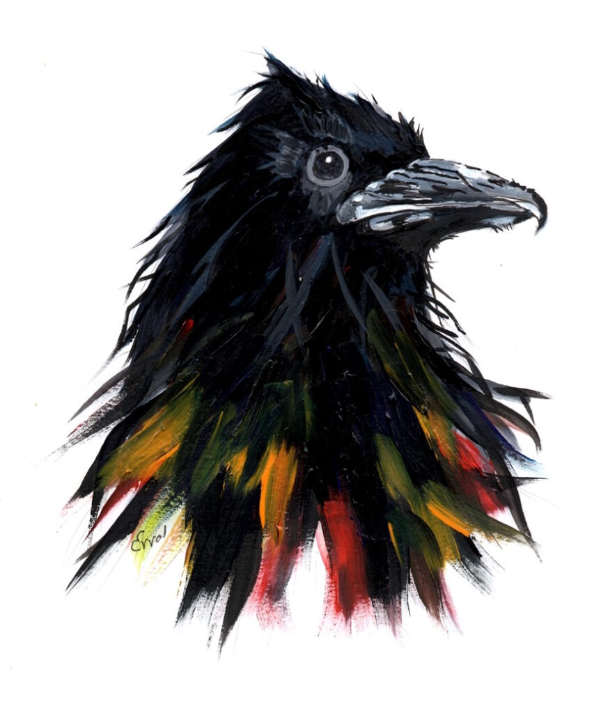 crow head painting