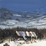 hut in the snow painting for sale