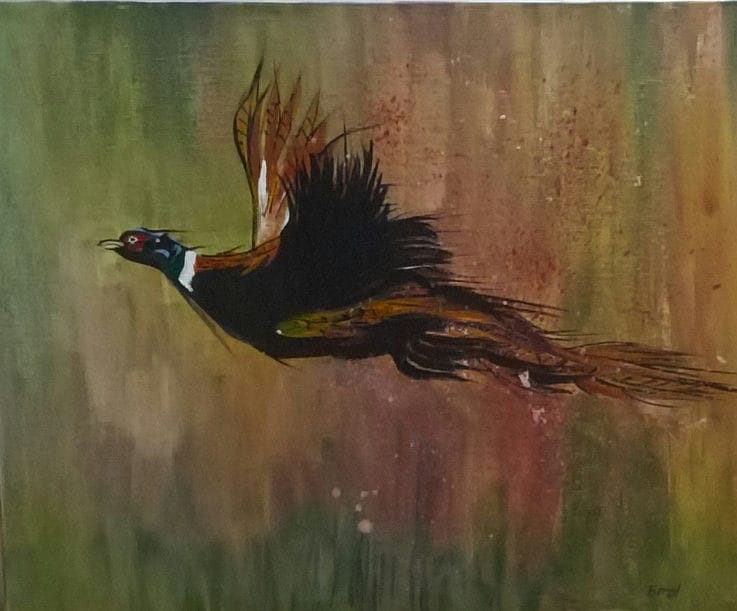 Pheasant in flight painting for sale