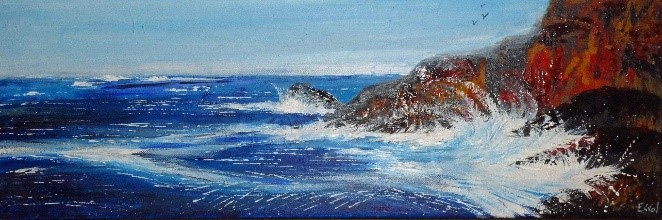 waves on rocks painting for sale